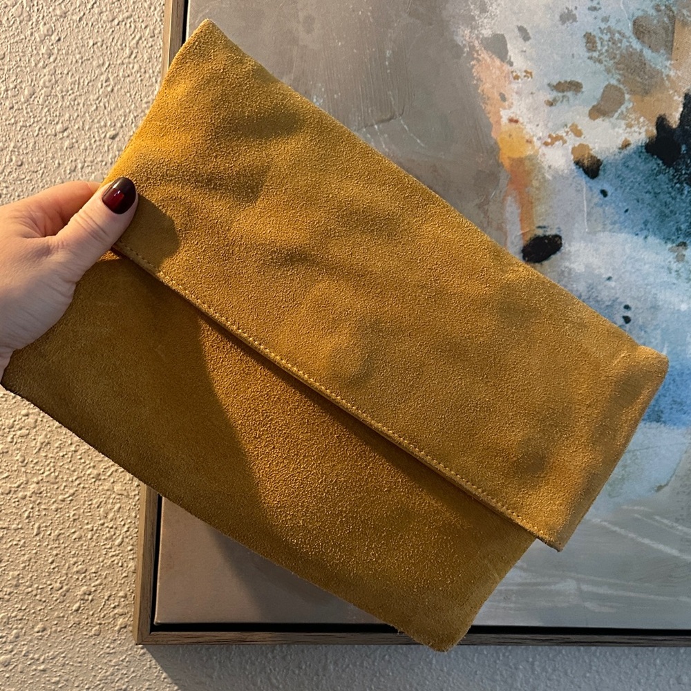 Moda Luxe Mustard Suede Fold Over Clutch